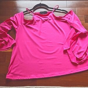 Hot pink top with cute sleeves, preloved, excellent condition